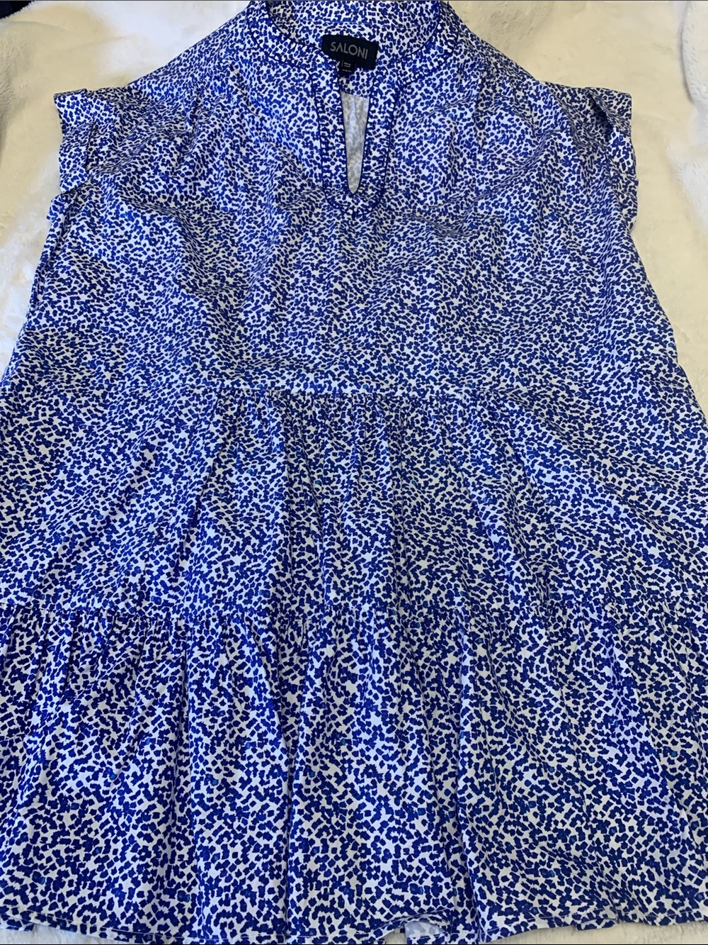 SALONI Blue and White Floral-Style Print Dress